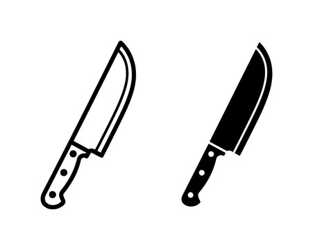 Chef knife icon set in black outline and solid style