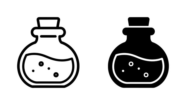 Magic potion bottle icon set in outline and glyph style