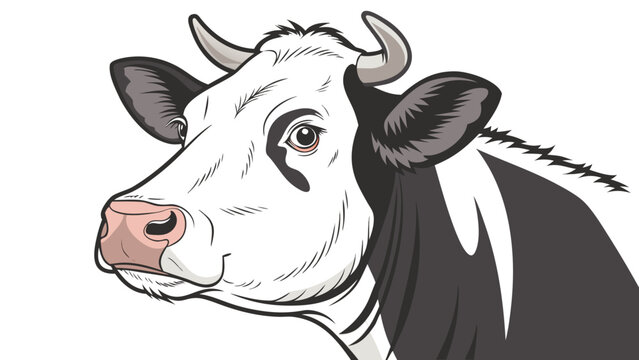 Vector illustration of black and white dairy cow profile with livestock portrait agriculture holstein