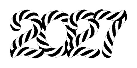 Obraz premium 2027 Twisted Rope Typography – Black and White Stripe Number Design, Modern Abstract Year Artwork for Posters, Prints, Branding & Digital Decor
