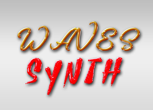 Waves and synth words in shiny 3d text effect on gradient background