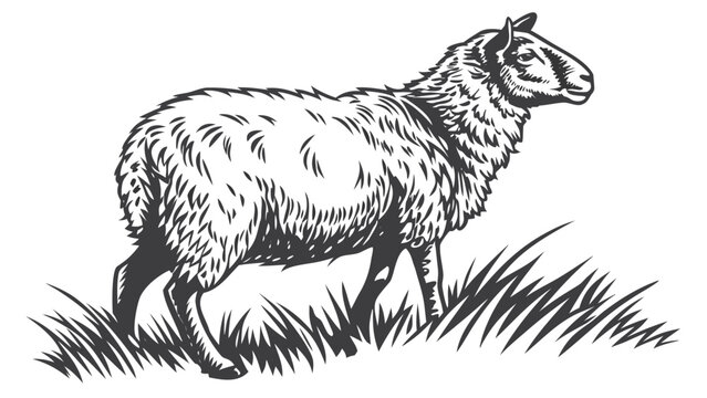 Vector illustration of a standing sheep in grass with livestock illustration ruminant countryside creature