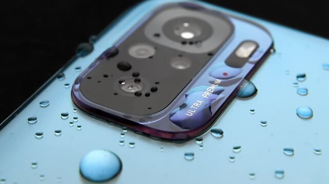 Macro close up of a smartphone camera lens on back
