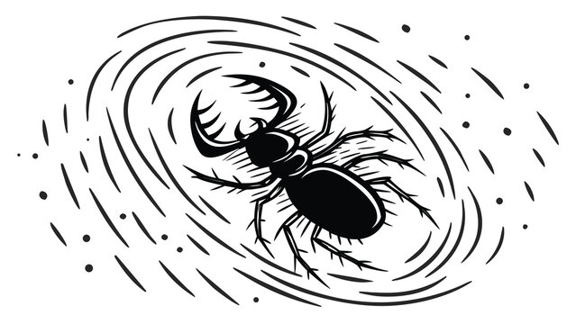 Vector illustration of a large beetle in a swirling circular environment with stagbeetle wildlife entomology