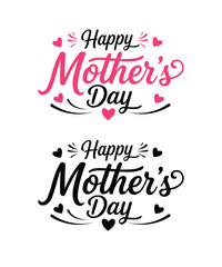 Fototapeta premium Happy Mother's Day Typography Set with Heart Decorations – Pink and Black Calligraphy Design