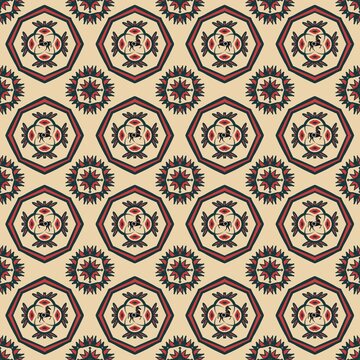 Classic Mediterranean Arabesque Seamless Pattern Vintage Geometric Tile Background
