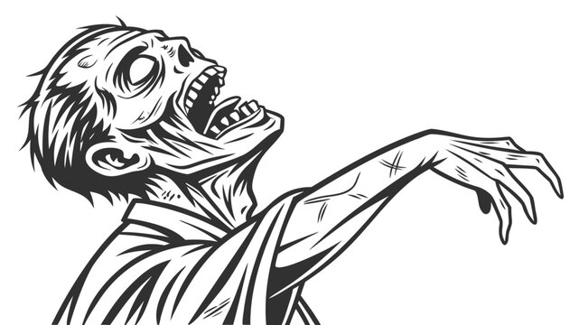 Vector illustration of a terrifying zombie silhouette screaming with mouth open and reaching forward, reaching