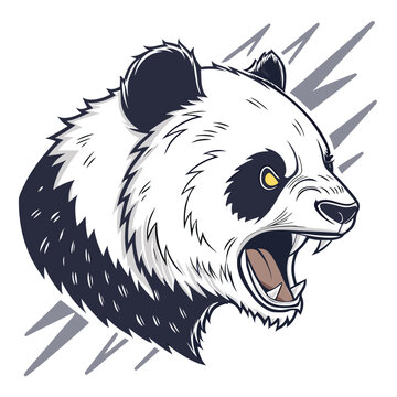 Vector illustration of an aggressive giant panda head roaring with sharp teeth and yellow eyes mascot