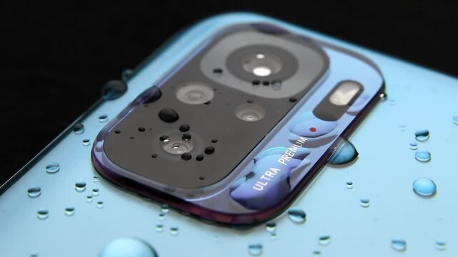 Macro close up of a smartphone camera lens on back
