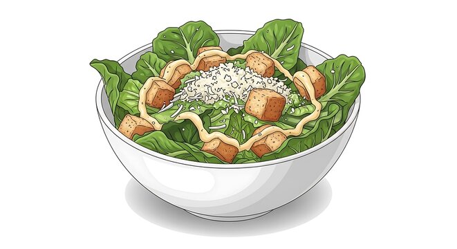 Delicious bowl of salad with croutons and dressing