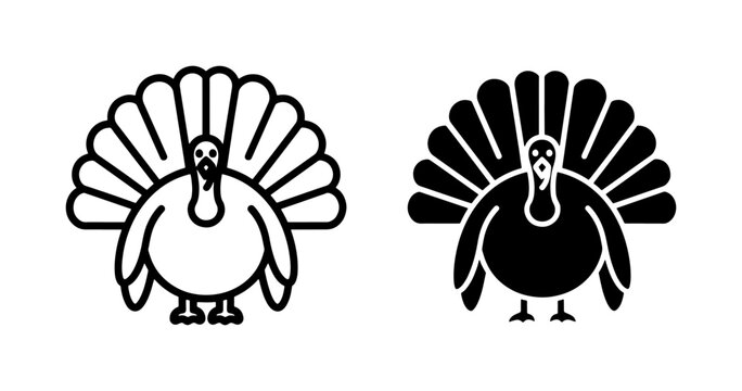 Turkey Icons, Thanksgiving Bird Graphics, Outline and Silhouette Vector Art