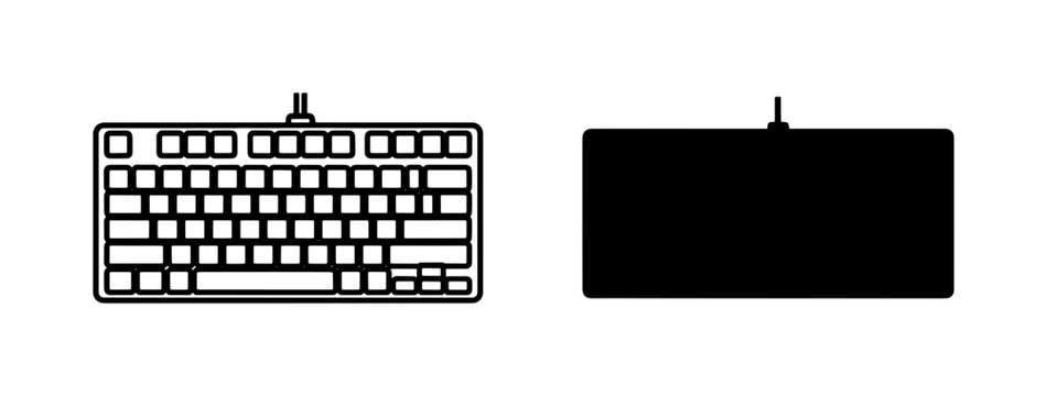 Computer Keyboard Icons: Outline and Solid Black Vector Graphics for Technology and Input Devices