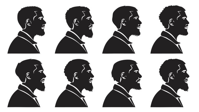 Vector illustration of various male profile silhouettes showcasing different beard and facial hair styles
