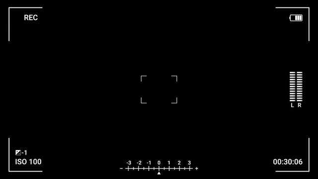 Video camera recorder screen overlay animation, Camera recording screen interface with black background