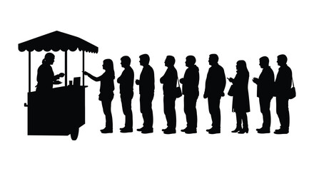 A long queue of people waits to be served at a vendor s stall depicted as a striking silhouette high quality professional © mrvect02