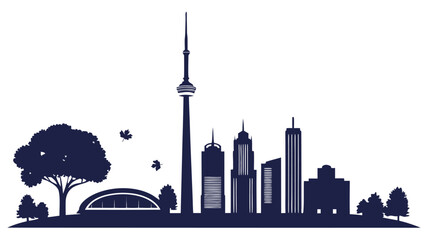 Obraz premium Vector illustration of a city skyline with the cn tower and autumnal leaves cn tower cityscape cn tower