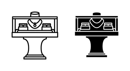 black and white jewelry showcases with necklaces rings earrings on stands © Rafia