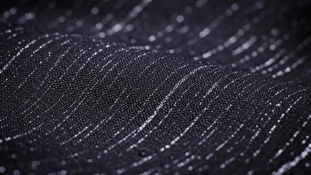 Abstract Dark Fabric with Shimmering Silver Threads and Wavy Texture.