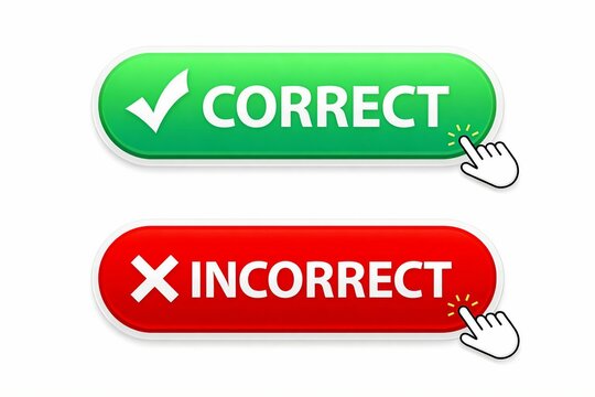 Visual representation of correct and incorrect interaction feedback through button clicks in digital interface