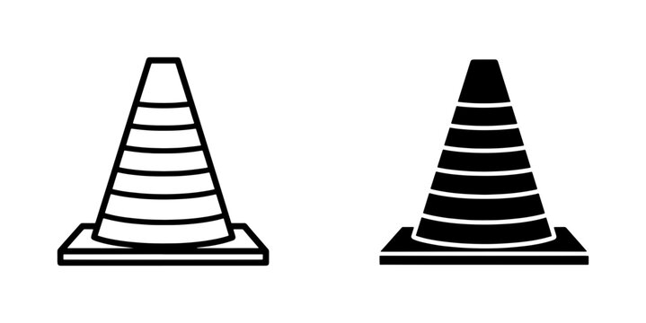 vector set of black and white striped traffic cones on a flat background minimalistic design elements