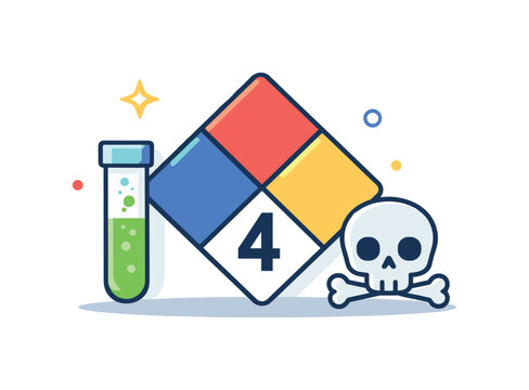 Chemical safety and hazardous material handling in a laboratory or industrial context highlighting awareness of toxic substances and proper precautions, a hazard diamond
