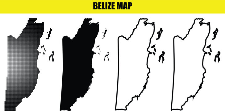 Four variations of the belize map outline, including dotted, solid, and line styles
