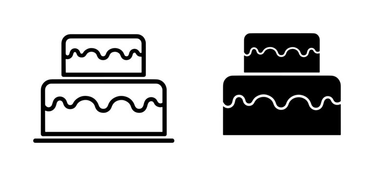 black and white cake line art vector icons