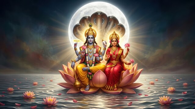 Vishnu Lakshmi Moonlight Lotus Divine Union