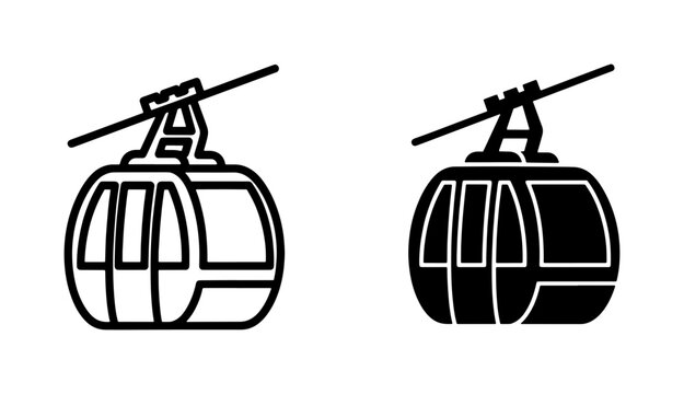 black and white cable car vector icon set