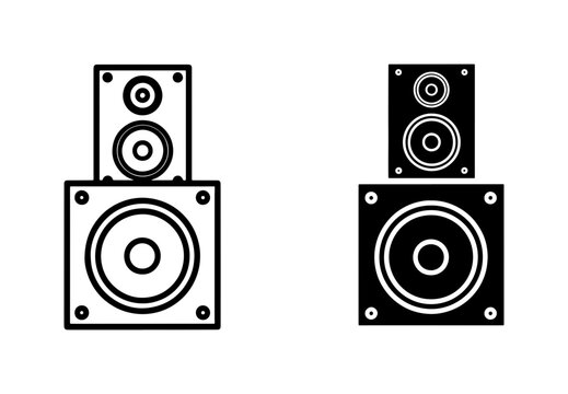black and white vector set of two speaker icons on a white background