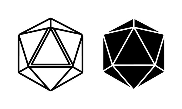 two black and white polyhedral dice icons vector illustration set