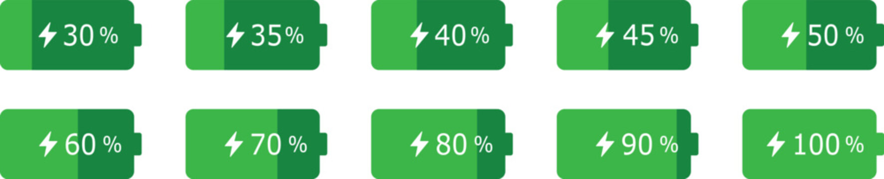 Battery Percentage Icon set. Battery charge level indicators showing different power levels isolated on transparent background. battery charge level indicator icons