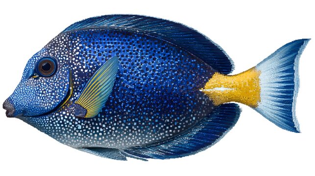 Collection of Pixel Art Blue Tang Tropical Fish Isolated Set