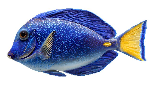 Collection of Pixel Art Blue Tang Tropical Fish Isolated Set
