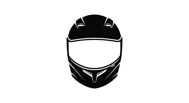 A stark black silhouette of a full face motorcycle helmet dominates the frame showcasing its aerodynamic design silhouette high quality professional detailed