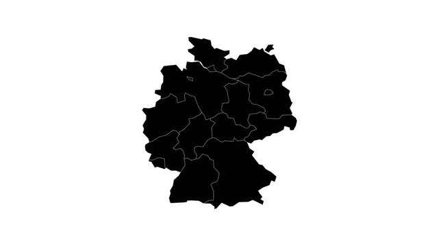 Animated Silhouette Map of Germany - Solid Black Shape on White Background