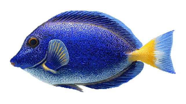 Collection of Pixel Art Blue Tang Tropical Fish Isolated Set