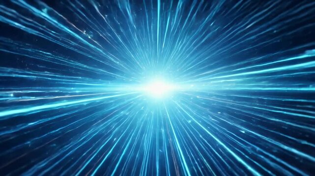 Glowing bright blue light burst in space with radial streaks creating energetic motion
