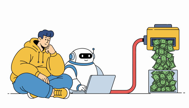 AI robot helping generate cash flow with automated online income and smart finance system