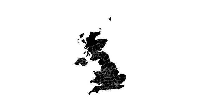 Animated Silhouette Map of United Kingdom - Solid Black Shape on White Background