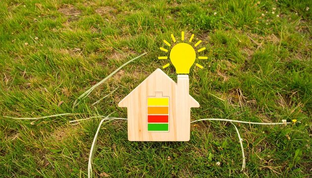Wooden house energy scale bulb eco sustainability concept