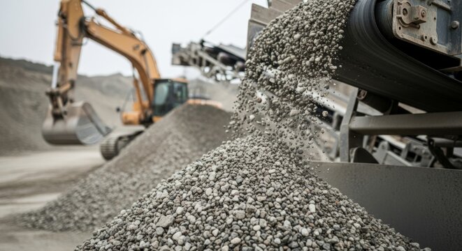 Crushed Stone Conveyor Belt in Quarry - Industrial Production