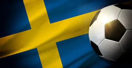 Swedish Flag with Soccer Ball Closeup