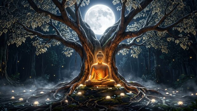 Buddha Enlightenment Under Bodhi Tree Moon