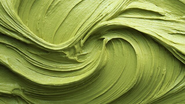 Abstract Flowing Matcha Green Powder Texture with Elegant Swirls, Luxury Creamy Green Tea Clay or Cosmetics Paste Background for Organic Beauty Products