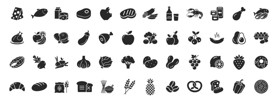 Food items variety kitchen outline icon on transparent background