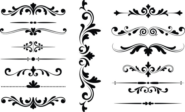 Elegant vintage ornament dividers set with decorative flourishes and classic swirl elements