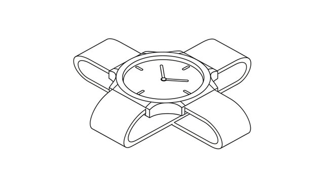 Isometric illustration of a wristwatch with crossed straps against a white backdrop