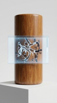 Digital screen scans a wooden beam revealing internal termite tunnels. Represents modern pest detection technology. Ideal for pest control services and home inspection articles.