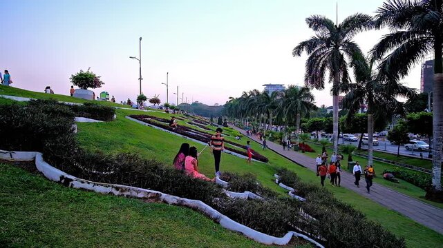 Picnic in evening Inya lake park of Yangon, Myanmar